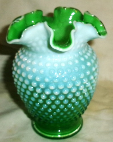 "BEST!!" EMERALD LIME GREEN FENTON HOBNAIL OPALESCENT ART GLASS FLOWER URN VASE - Picture 10 of 10