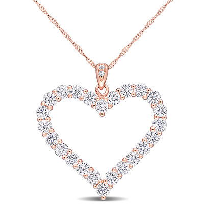 Amour Rose Silber 2 2/5 kt Tau geschaffen Moissanit Herz Anhänger mit Kette