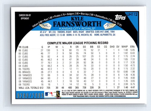 2009 Topps Updates & Highlights Gold #UH112 Kyle Farnsworth Royals /2009 - Picture 2 of 2