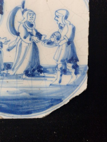 Antike Delfter Fliese aus dem 17. Jh. "Kopf Johannes des Täufers" Eckmotiv "Ochsenkopf" - Bild 5 von 7