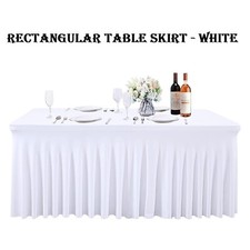 Rectangular Spandex Stretch Table Skirt Cover White for Wedding Party Tablecloth