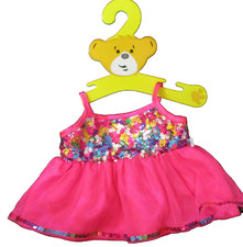 Build A Bear Pink Dress Multi Color Sequins Bodice Tulle Skirting With Hanger