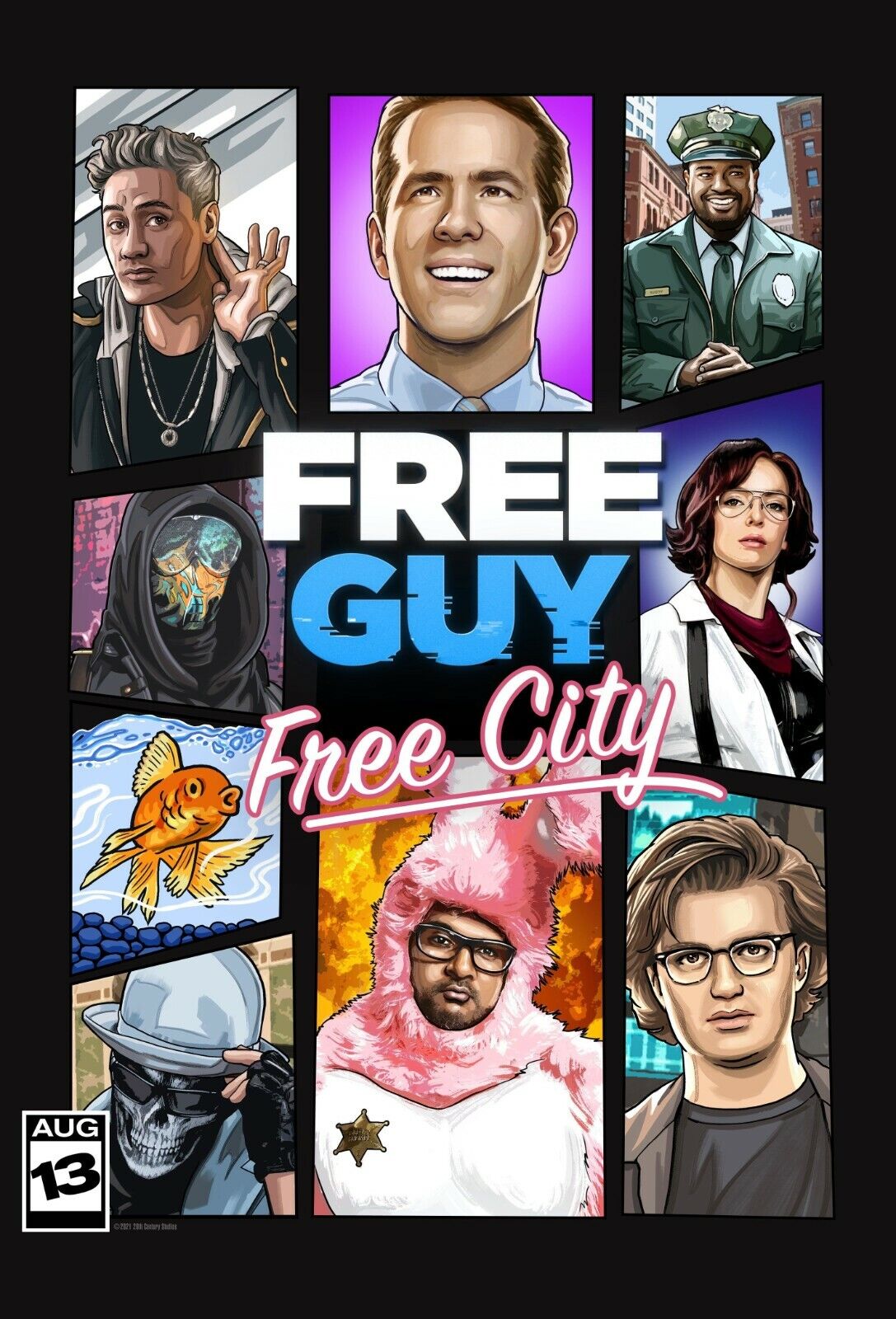 Free Guy Movie Poster, Framed, GTA Parody, 2021, 11x17, NEW, USA