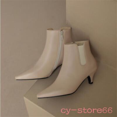 Women's Super Pointed Toe Shoes Kitten Mid Heel Ankle Boots Office Lady Oversize