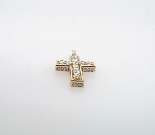 1.10ctw Round Lab Grown Diamond Religious 3D Cross Pendant 14K Yellow Gold - Picture 5 of 6