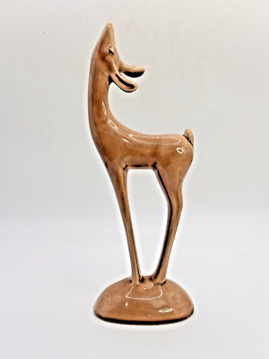 Roselane 1940s MCM Ceramic Art Deco Style Deer Head Up High Glaze Brown EUC VTG