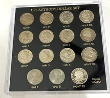 Susan B Anthony  Complete Set in Capital Plastic Holder. 15 Coins + 1999 PROOF