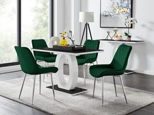 GIOVANI Black Gloss Glass Kitchen Dining Table and 4 Pesaro Velvet Chairs