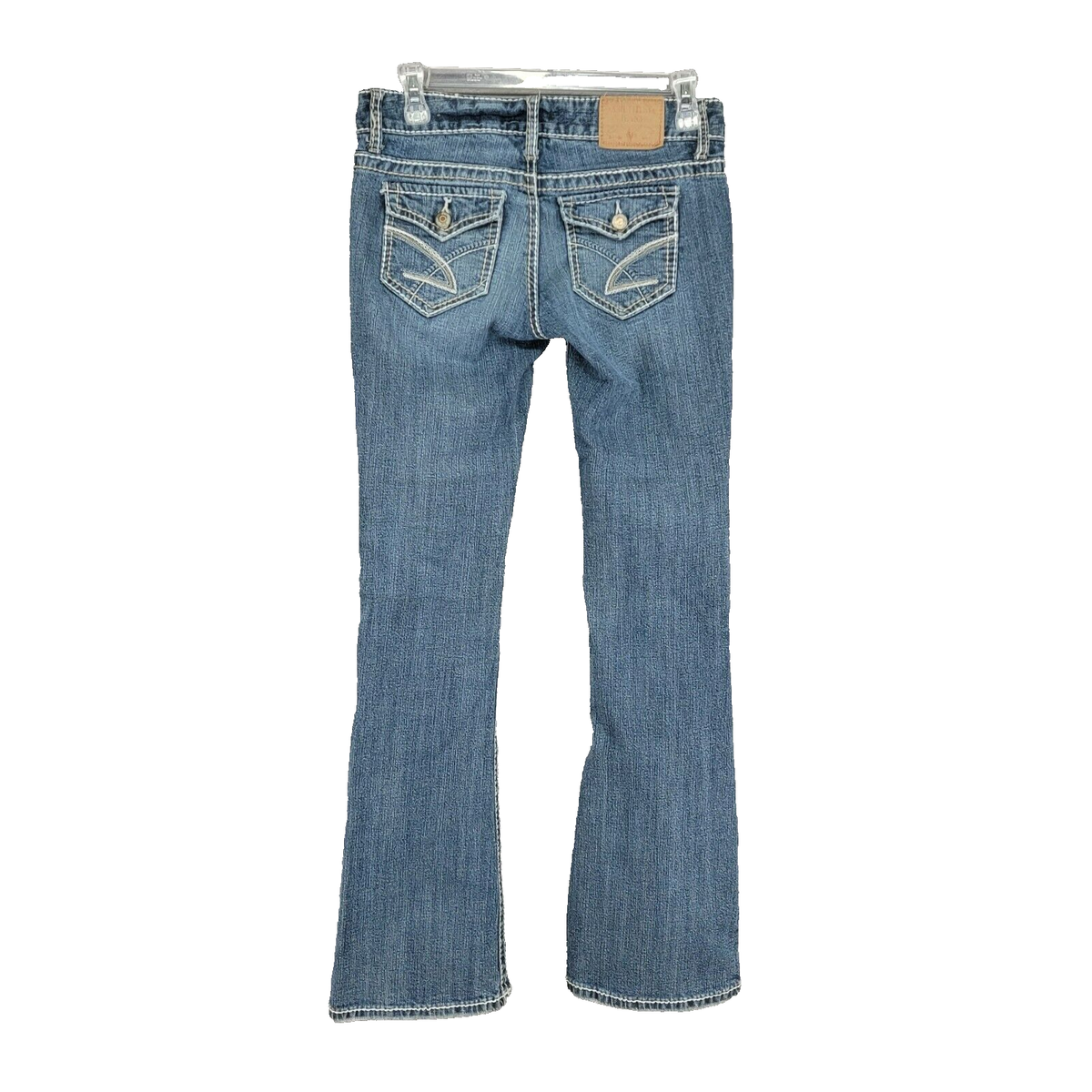 Amethyst Womens Jeans Bootcut Low Rise Distressed Flap Pockets