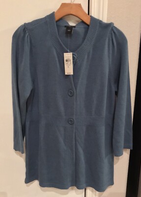 NWT $59.99 Ann Taylor Long Sleeve Button Cardigan Sweater Blue Womens Size Large