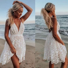 Women Backless Sleeveless Bohemia Mini Dress Summer Beach Party Short Sundress