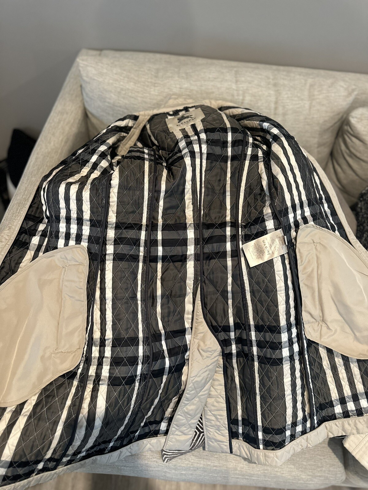 Burberry London Beige Quilted Trench Coat - Nova Check Lining Size 4 Small image 8