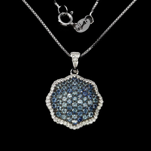 Estate 925 Collana Argento Rotondo Zaffiro Blu Topazio Gemma Gioielli - Foto 2 di 14