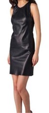 Handmade Leather Dress Genuine Lambskin Evening Club Party Sexy Black Mini Dress