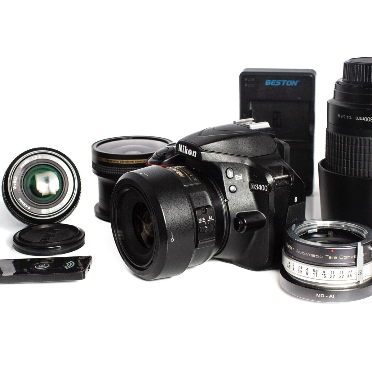 Nikon D3400 Studio Kit w/ Camera Lenses and Photography Lighting