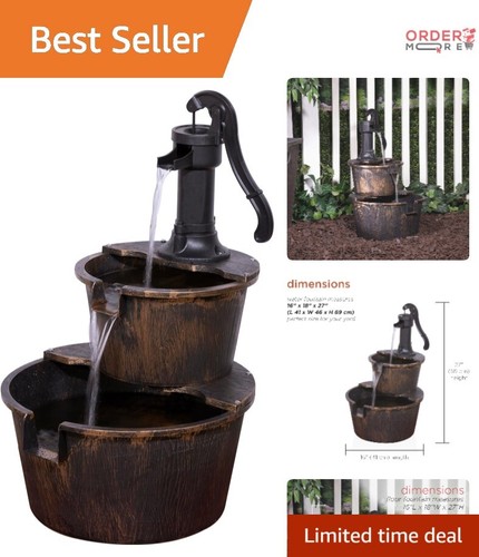 New Listing2-Tier Barrel Pump Water Fountain Resin 27" H Weather Resistant Garden Décor