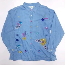 Quacker Factory Embroidered Shirt Womens 2X Solar System