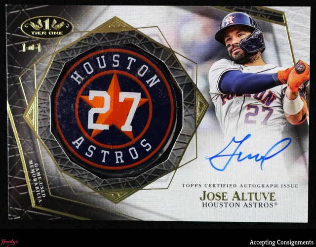 2022 Topps Tier One Autographs Jose Altuve GAME-USED BAT KNOB ON CARD AUTO 1/1
