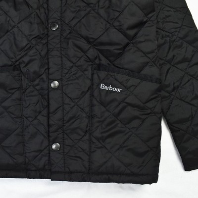 Kids Barbour Quilted Jacket Black Size M (9-10Y) Corduroy Collar