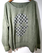 ❤️NEW COLLECTION GRÜNER STRICKPULLOVER GRÖßE  XL  TOTENKOPF  GLITZER OVERSIZE 1A