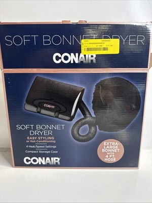 Conair Soft Bonnet Dryer Extra-Large Bonnet 4 ft Hose Adjustable Heat Black