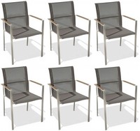 6 StüCk Gartenstuhl Stapelstuhl KUBA-BRAUN Edelstahl Textilene Teak Stapelbar