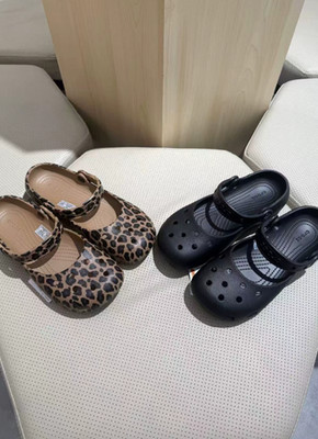 New Womens Crocs Classic Leopard Print Ballet Flat Clog beach shoes Black