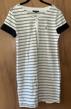 Tommy Hilfiger Striped Lace Up T-Shirt Dress White Navy Short Sleeve Size M