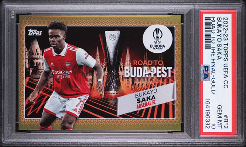 Bukayo Saka Gold /50 PSA 10 2022 Topps UEFA UCC Road to Budapest POP2 Arsenal SP