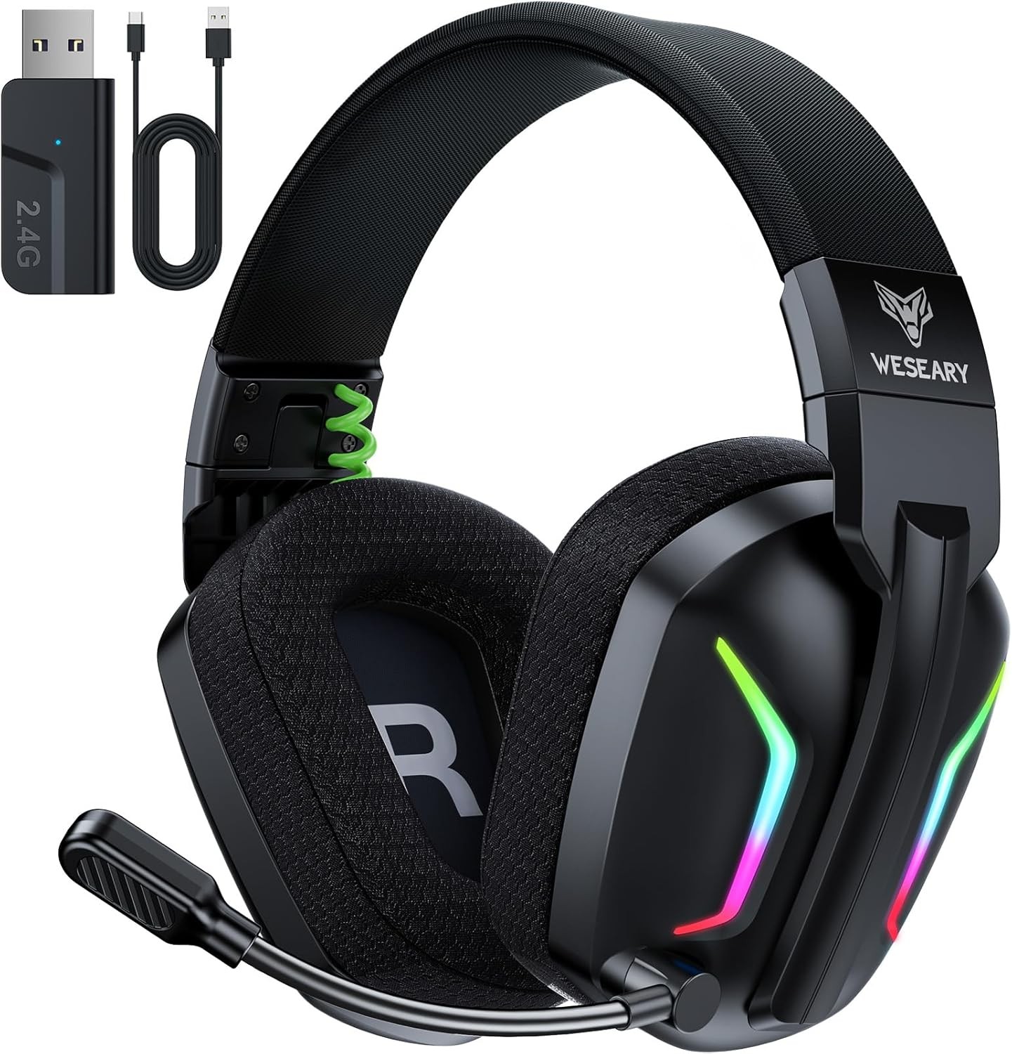 Wireless Gaming Headset for PC PS5 PS4 Switch Mac 2.4GHz Cool Black