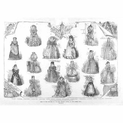 ROYAL ALBERT HALL Costumes in Ye Olde English Fayre - Antique Print 1881