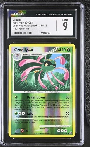 CGC 9 MINT Cradily 2008 Legends Awakened 21/146 Reverse Holo Pokemon Card