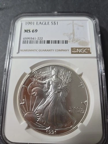 1991 American Silver Eagle, NGC MS69, Lustrous, Nice & Flashy, (122).