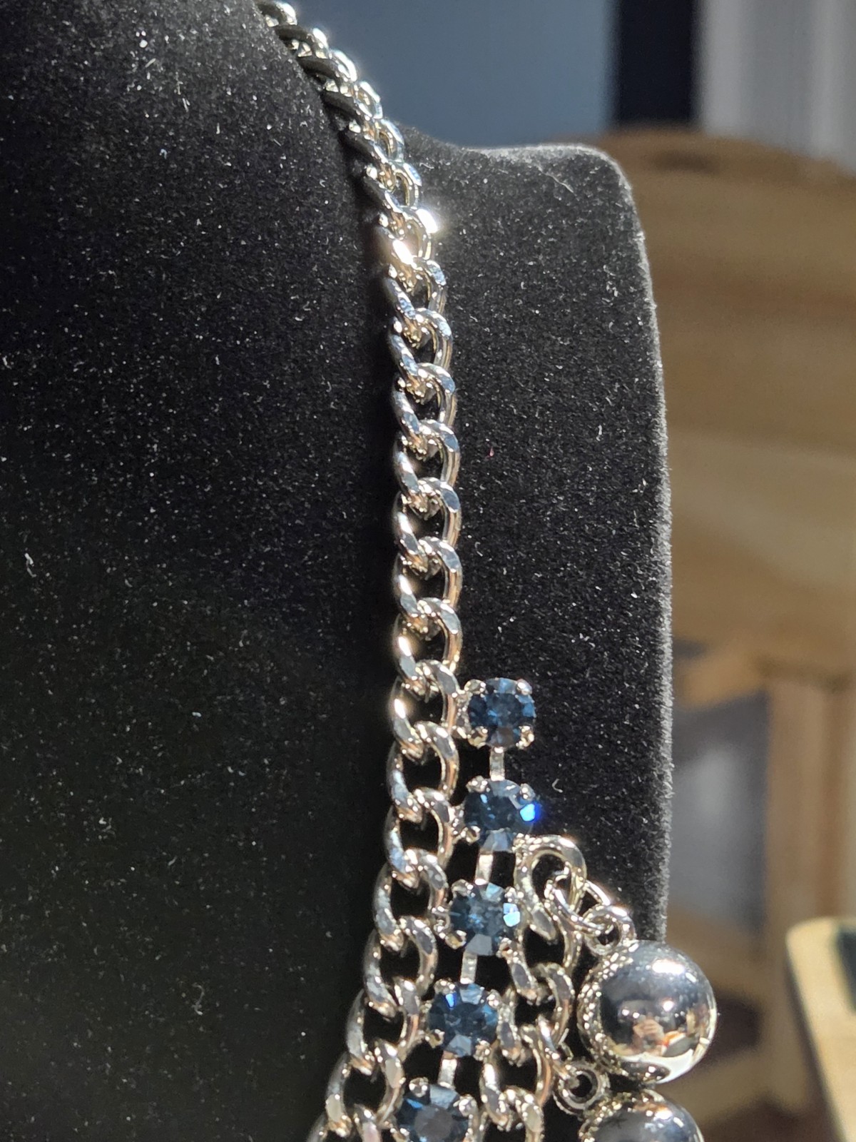 Runway Statement Silver Chain Collar Necklace Blu… - image 10