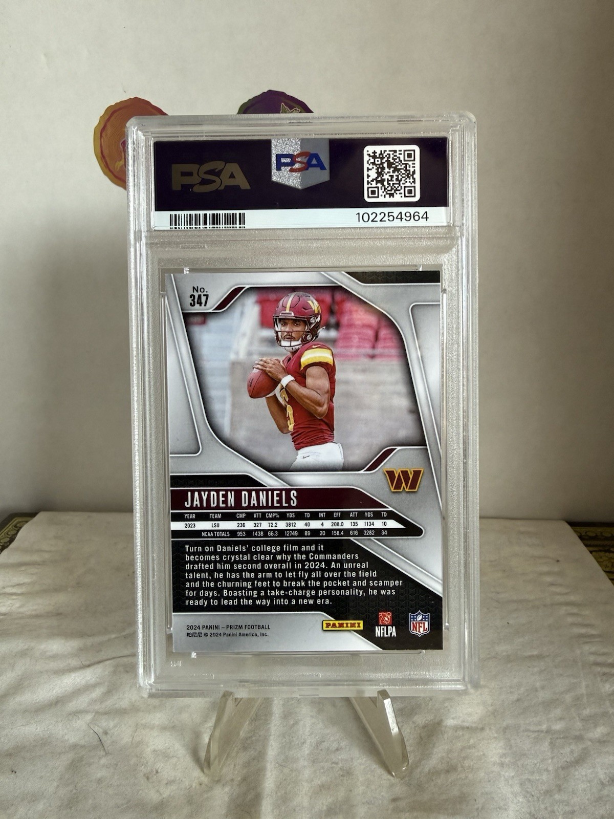 2024 Prizm Jayden Daniels 347 PSA 7 Rookie Commanders LSU Heisman view 2