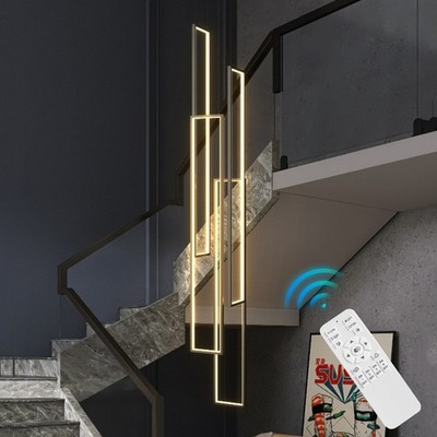 Staircase Chandelier Light Black Pendant Light Dimmable LED Lights Ceiling Lamps