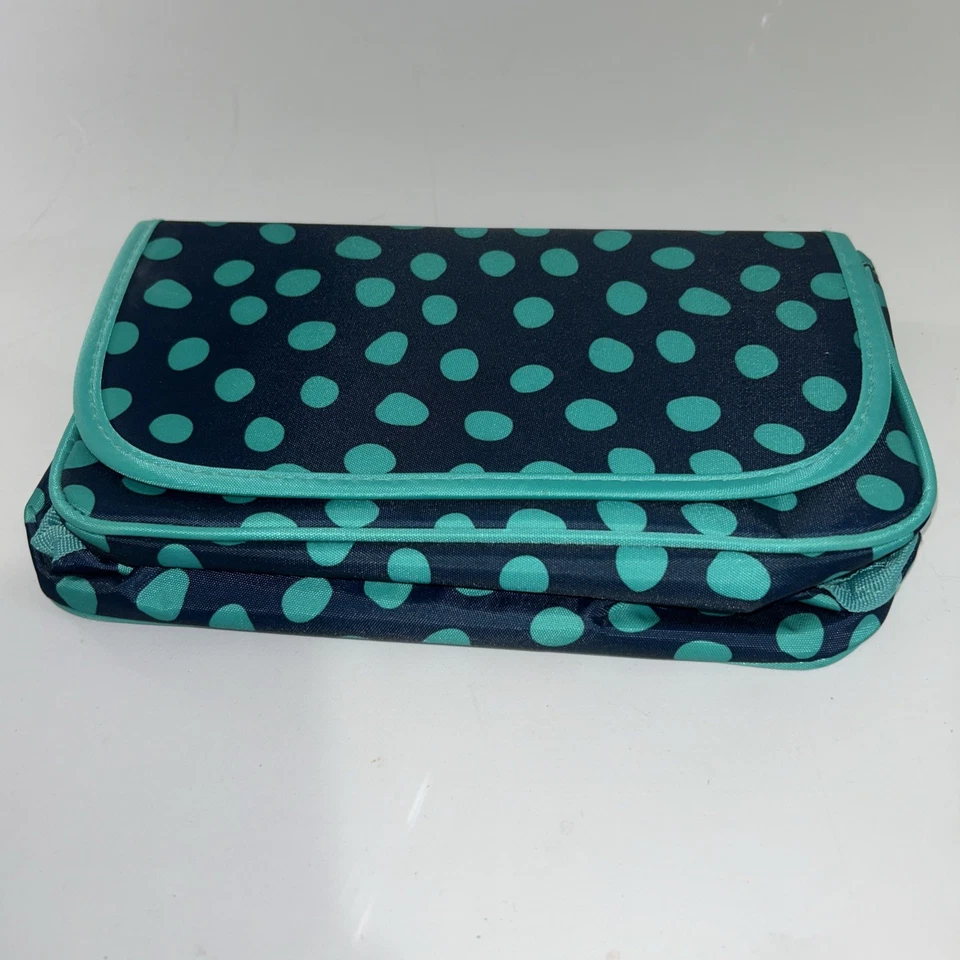 Thirty-One Navy And Green Polka Dots Tri-Fold Makeup Organizer **NEW - Image 2 of 4