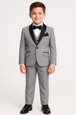 Boys Light Grey Shawl Tuxedo Suit