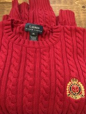 Ralph Lauren Woman  s Cranberry Red Cable Knit Cotton Sweater M 42