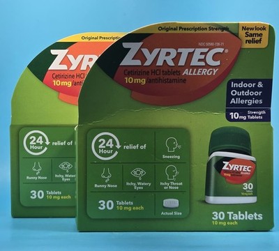 Pack Of 2 Zyrtec 30 24 Hour Allergy Relief Tablets Indoor & Outdoor Allergy