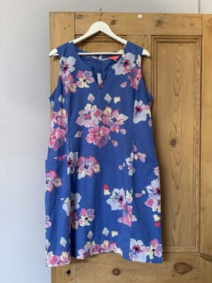 Joules blau Blumen Sommer Etuikleid Größe 14 Taschen Hochzeit Urlaub Freizeit