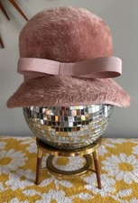 Vtg 60s Duchess Dajon Unique Pink Fur Felt Bow Cloche Bowler Fashion Hat Italy