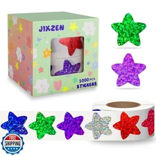 JIXZEN Self-Adhesive Star Stickers for Kids Reward, 2 Rolls 1000Pcs Holograph