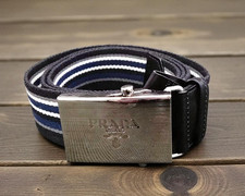 PRADA Authentic Canvas Belt Navy Black Excellent Condition Italy men's