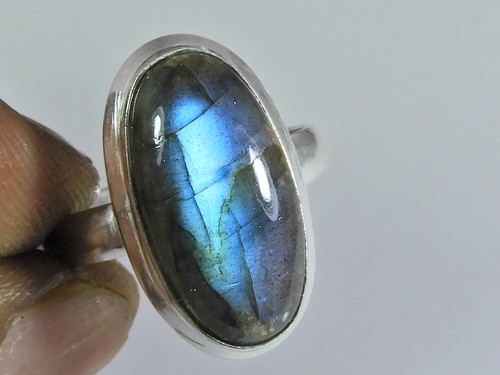 Natural Blue Labradorite Gemstone 925 Solid Sterling Silver Ring Size US-7 - Bild 3 von 10