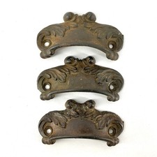 Antique Bin Drawer Pulls Art Nouveau Victorian Hardware Set Of 3 Cast Iron 019