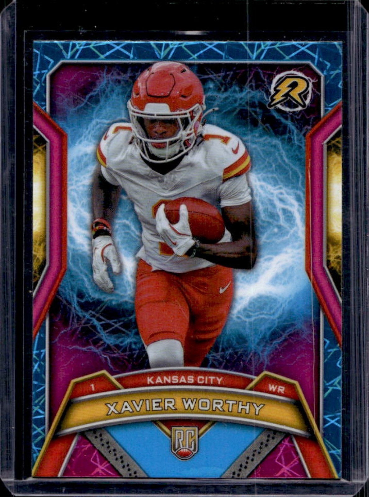 2024 Topps Resurgence Xavier Worthy RC Sky Blue and Pink Shock #143 Chiefs