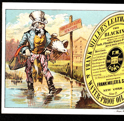 Frank Miller RARE Uncle Sam Eagle Leather Oil Blacking Victorian Trade Card j.US