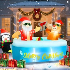 7FT Christmas Inflatable Outdoor Decorations, Hawaiian Santa Claus Cheers Poo...