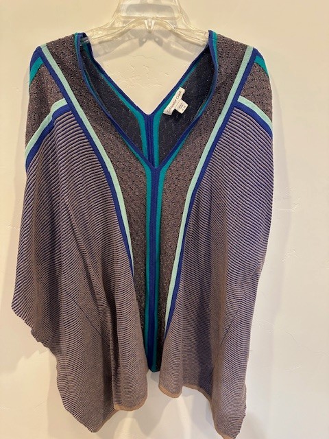 Coldwater Creek Blue Turquoise Metallic Stripe V-Neck Poncho Size XL/1X
